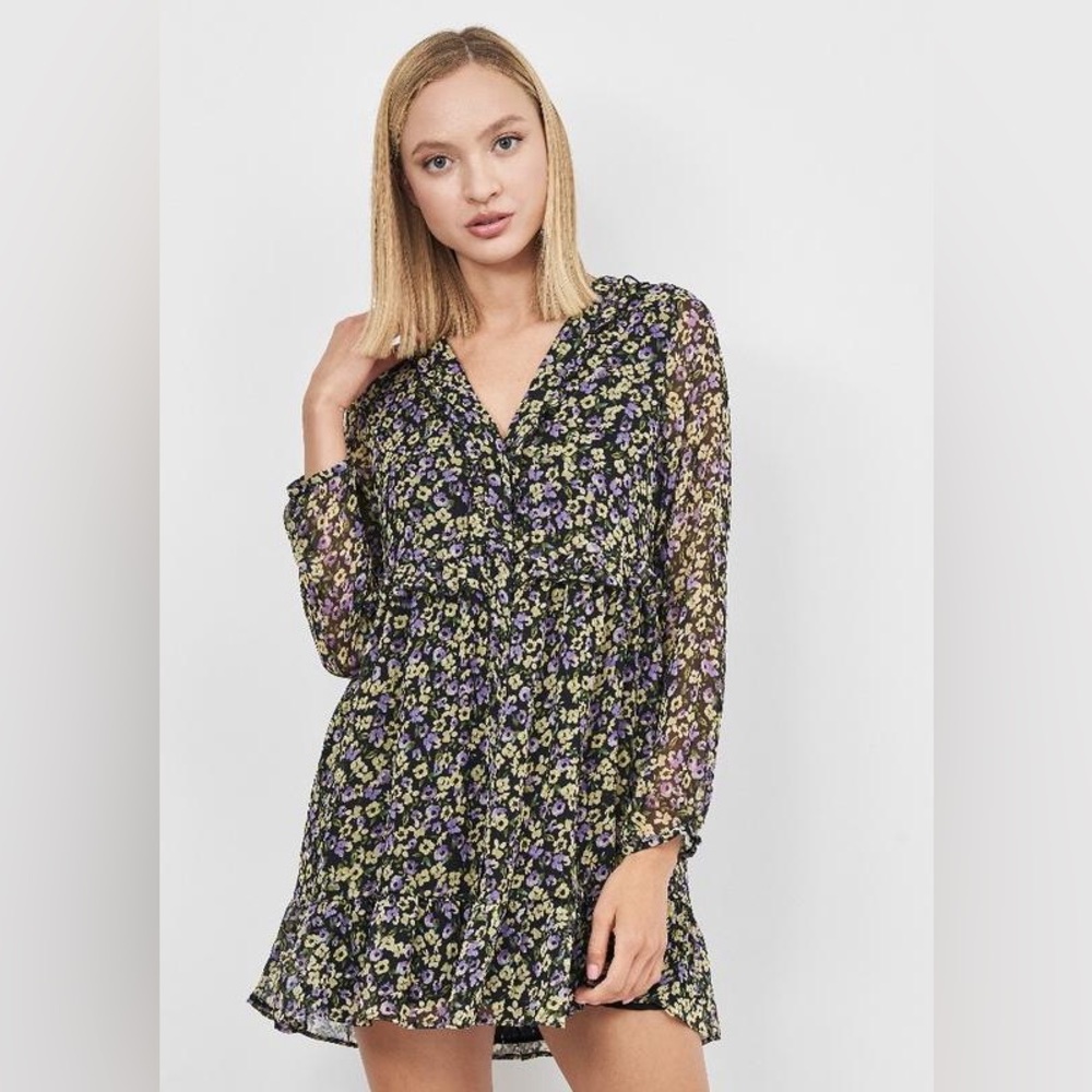 ZARA Floral Ruffle Long Sleeve Mini Dress NWT Size Small